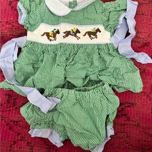 Green Gingham Derby Themed Dress and Bloomers🐎